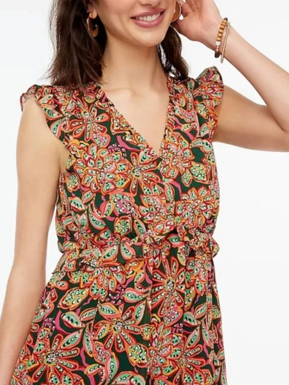 J. Crew Floral Print Tiered Ruffle V-neck Mini Dress in Women's 14